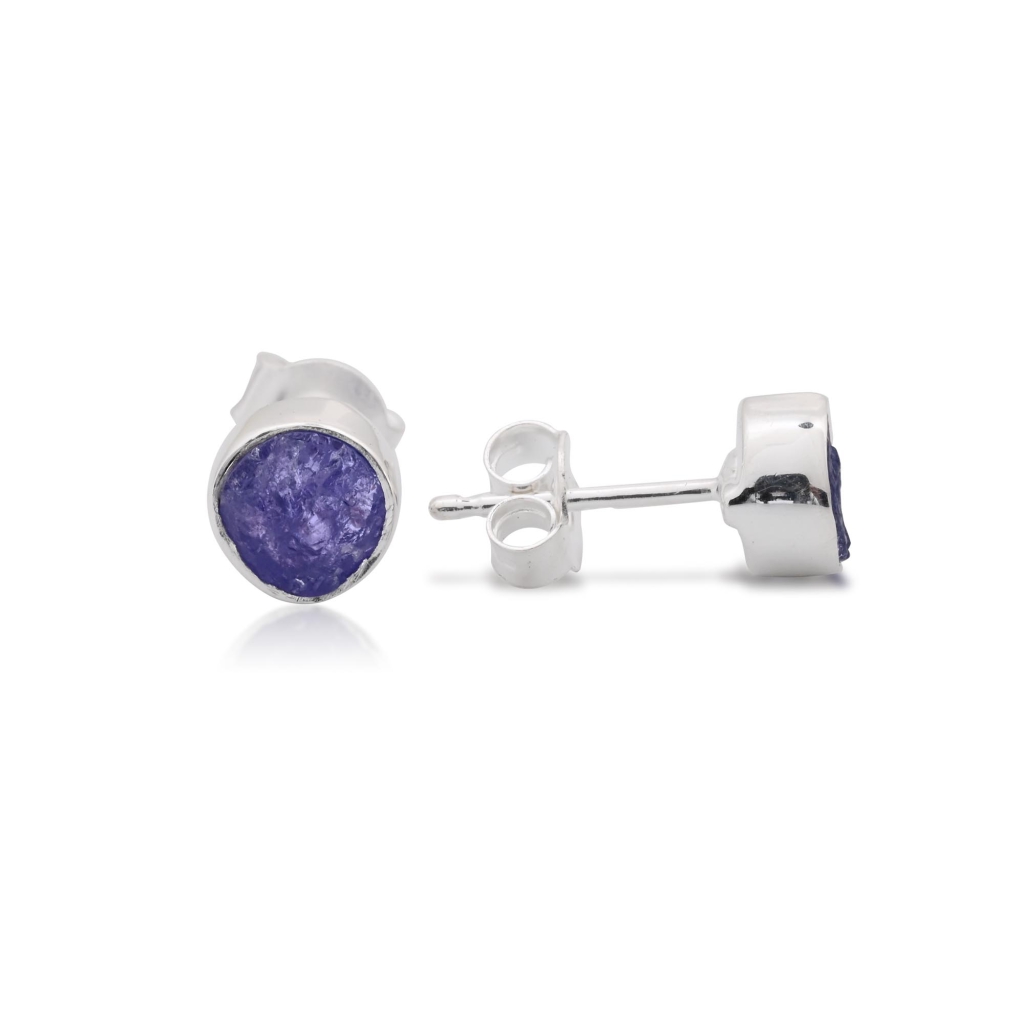 Natural Tanzanite Birthstone Sterling Silver Round Studs Earrings