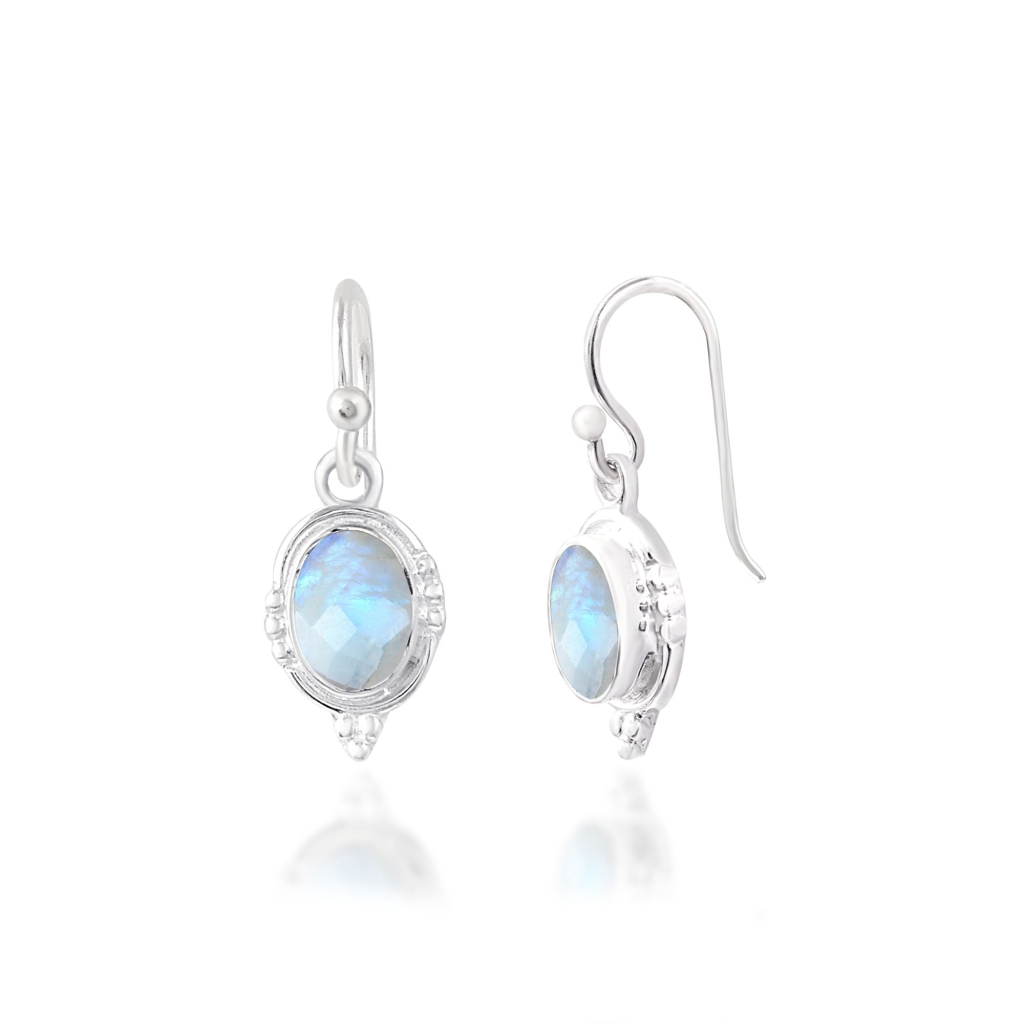 Rainbow Moonstone Dangle Sterling Silver Earrings